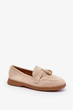 Outlet Boto Damskie Zamszowe Mokasyny Beżowe Dansitu