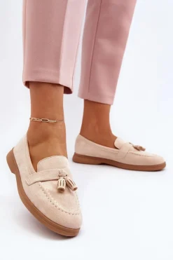 Outlet Boto Damskie Zamszowe Mokasyny Beżowe Dansitu