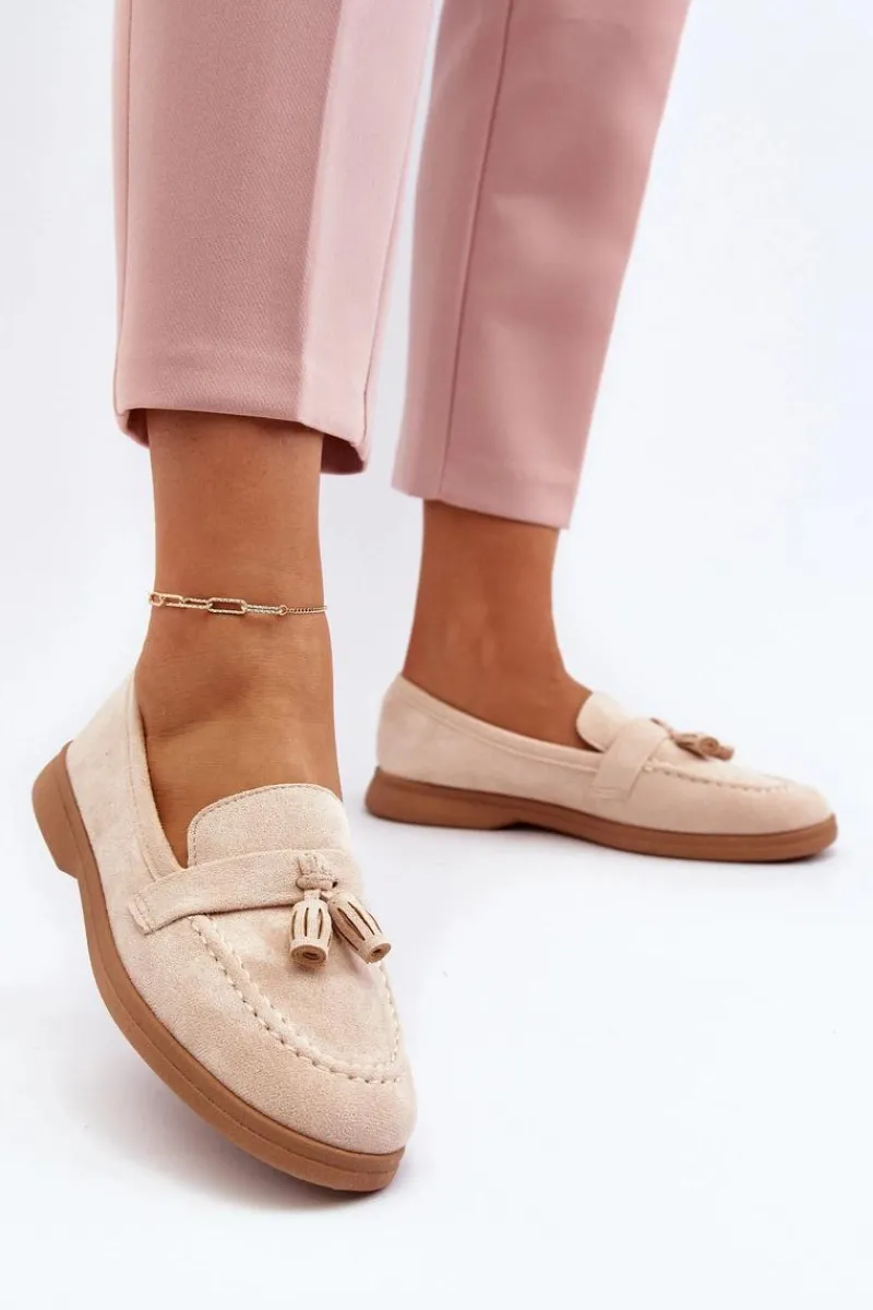 Outlet Boto Damskie Zamszowe Mokasyny Beżowe Dansitu