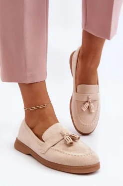 Outlet Boto Damskie Zamszowe Mokasyny Beżowe Dansitu