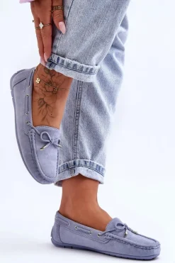 New Boto Damskie Zamszowe Mokasyny e Si Passione Niebieski