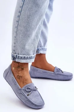 New Boto Damskie Zamszowe Mokasyny e Si Passione Niebieski