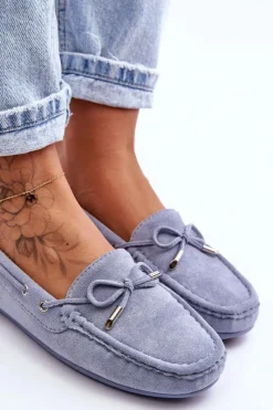 New Boto Damskie Zamszowe Mokasyny e Si Passione Niebieski