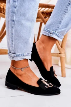 Discount Boto Damskie Zamszowe Mokasyny Baleriny Czarne Mary-Jane