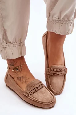 Discount Damskie Zamszowe Mokasyny Beżowe Clorie Damskie Mokasyny Damskie Zamszowe