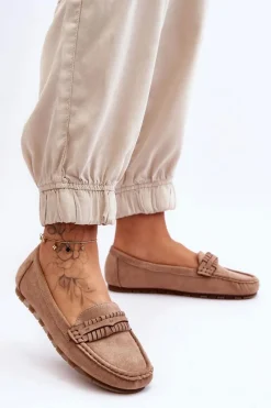 Discount Damskie Zamszowe Mokasyny Beżowe Clorie Damskie Mokasyny Damskie Zamszowe