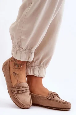 Discount Damskie Zamszowe Mokasyny Beżowe Clorie Damskie Mokasyny Damskie Zamszowe