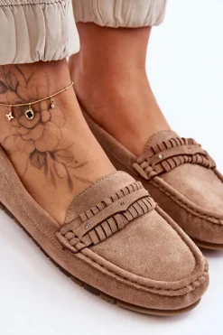 Discount Damskie Zamszowe Mokasyny Beżowe Clorie Damskie Mokasyny Damskie Zamszowe