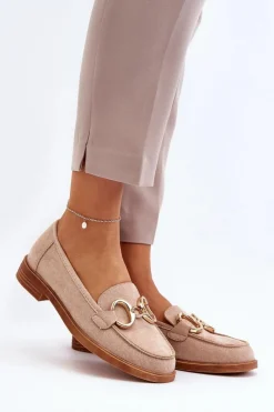 Loafersy Damskie|Mokasyny Płaskie>Buty damskie Vinceza Damskie Zamszowe Mokasyny Z Ozdobą Beżowe Echonesa