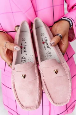Mokasyny Damskie Zamszowe>Damskie buty S.Barski Damskie Zamszowe Mokasyny S.Barski Różowe