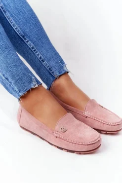 Clearance Boto Damskie Zamszowe Mokasyny Różowe Madelyn
