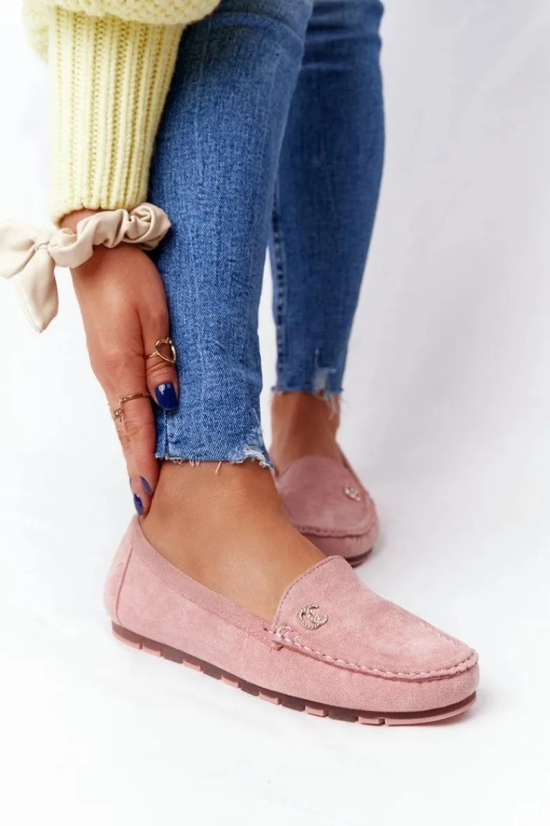 Clearance Boto Damskie Zamszowe Mokasyny Różowe Madelyn