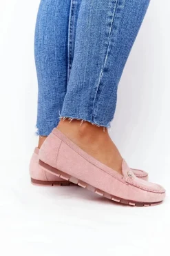 Clearance Boto Damskie Zamszowe Mokasyny Różowe Madelyn