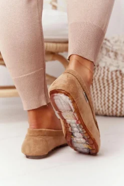 Boto Damskie Zamszowe Mokasyny Beżowe San Marino