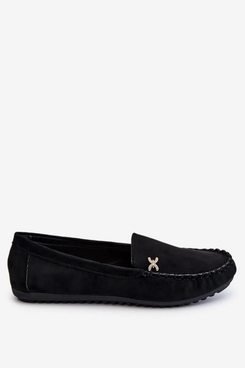 Best Boto Damskie Zamszowe Mokasyny Z Ozdobą Czarne Leah