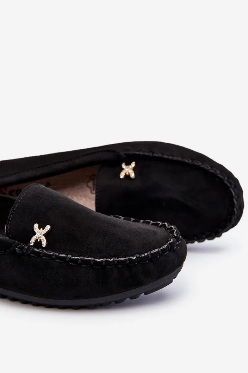 Best Boto Damskie Zamszowe Mokasyny Z Ozdobą Czarne Leah