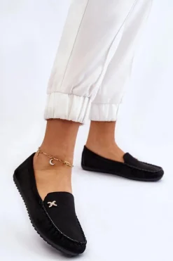 Best Boto Damskie Zamszowe Mokasyny Z Ozdobą Czarne Leah