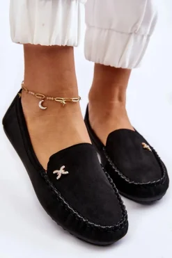 Best Boto Damskie Zamszowe Mokasyny Z Ozdobą Czarne Leah