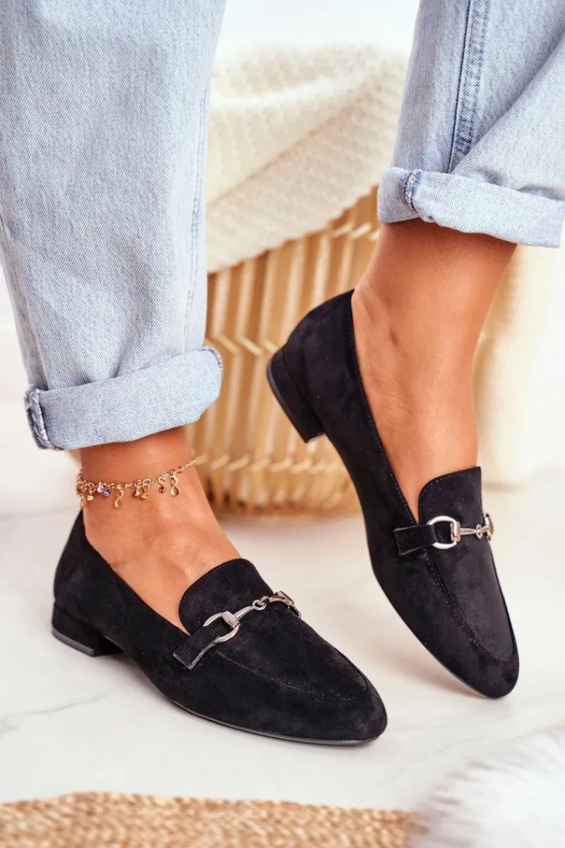 Online Buty Sergio Leone Damskie Zamszowe Mokasyny Sergio Leone MK733 Czarne