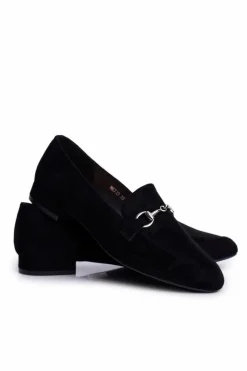Online Buty Sergio Leone Damskie Zamszowe Mokasyny Sergio Leone MK733 Czarne