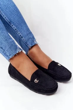 Sale Boto Damskie Zamszowe Mokasyny Czarne Madelyn