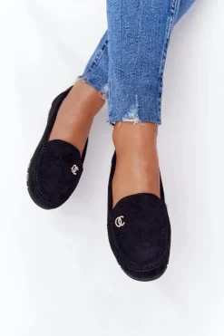 Sale Boto Damskie Zamszowe Mokasyny Czarne Madelyn