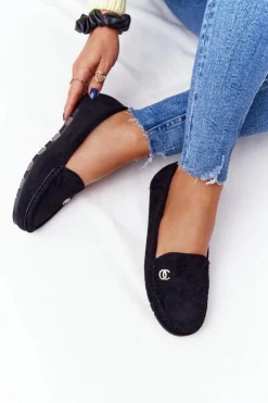 Sale Boto Damskie Zamszowe Mokasyny Czarne Madelyn