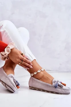 Clearance Boto Damskie Zamszowe Mokasyny Szare Wilessa