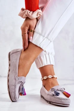 Clearance Boto Damskie Zamszowe Mokasyny Szare Wilessa