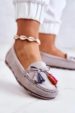 Clearance Boto Damskie Zamszowe Mokasyny Szare Wilessa