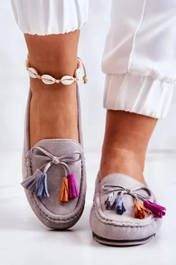 Clearance Boto Damskie Zamszowe Mokasyny Szare Wilessa