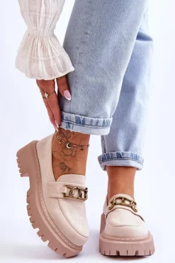 Mokasyny Na Platformie|Mokasyny Damskie Zamszowe>Boto Damskie Zamszowe Mokasyny Na Platformie Jasnobeżowe Larey