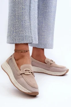 Best Damskie buty S.Barski Damskie Zamszowe Mokasyny D&A TW210 Beżowe Beżowy