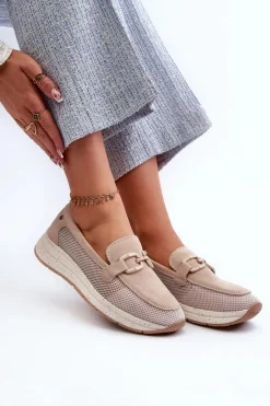 Best Damskie buty S.Barski Damskie Zamszowe Mokasyny D&A TW210 Beżowe Beżowy