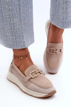 Best Damskie buty S.Barski Damskie Zamszowe Mokasyny D&A TW210 Beżowe Beżowy