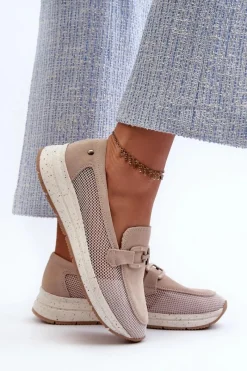 Best Damskie buty S.Barski Damskie Zamszowe Mokasyny D&A TW210 Beżowe Beżowy