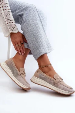 Best Damskie buty S.Barski Damskie Zamszowe Mokasyny D&A TW210 Beżowe Beżowy