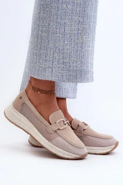 Best Damskie buty S.Barski Damskie Zamszowe Mokasyny D&A TW210 Beżowe Beżowy