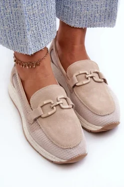 Best Damskie buty S.Barski Damskie Zamszowe Mokasyny D&A TW210 Beżowe Beżowy