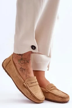 Mokasyny Damskie Zamszowe>Boto Damskie Zamszowe Mokasyny Camel Lenvie Brązowy