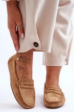 Mokasyny Damskie Zamszowe>Boto Damskie Zamszowe Mokasyny Camel Lenvie Brązowy