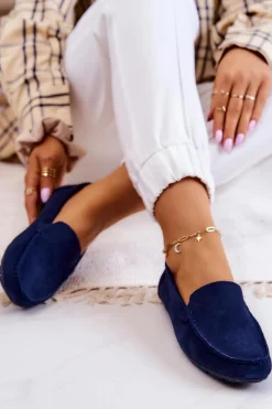 New Damskie Zamszowe Mokasyny Big Star JJ274659 Granatowe Damskie Mokasyny Damskie Zamszowe