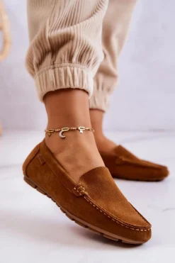 Best Damskie Zamszowe Mokasyny Big Star JJ274660 Camel Damskie Mokasyny Damskie Zamszowe