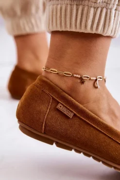 Best Damskie Zamszowe Mokasyny Big Star JJ274660 Camel Damskie Mokasyny Damskie Zamszowe