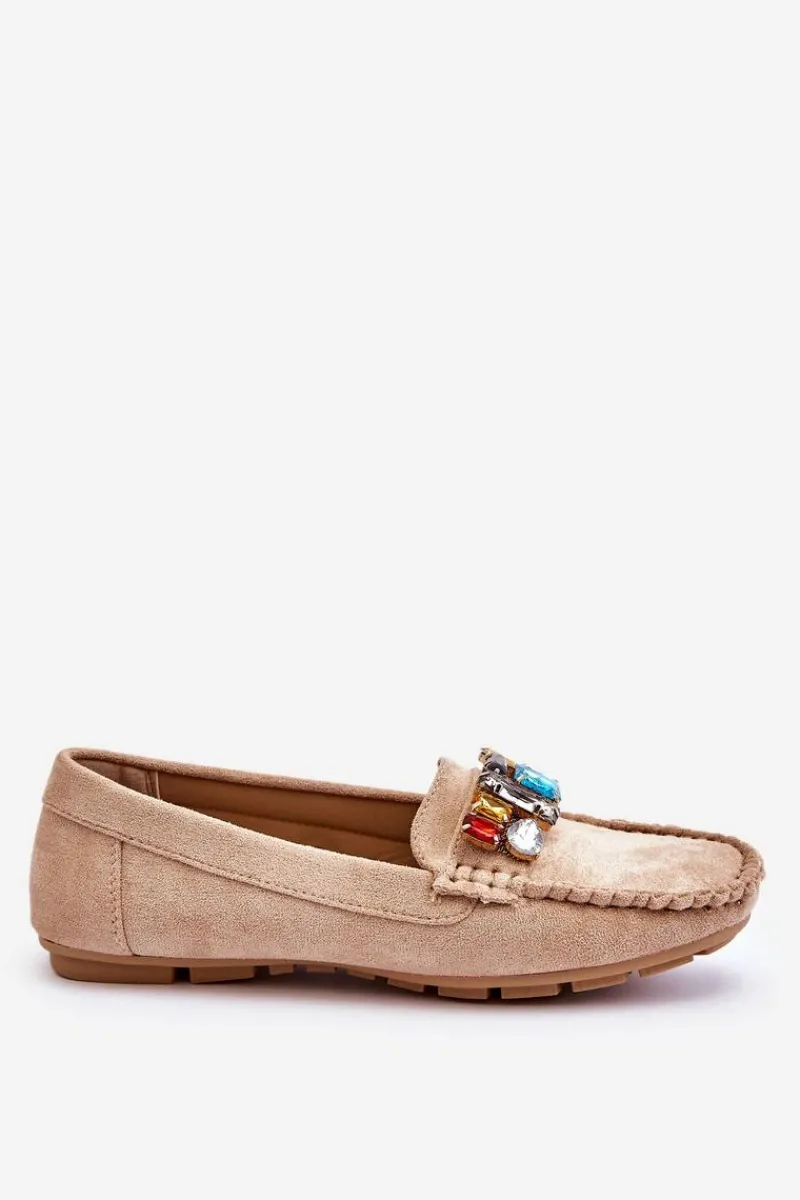 Loafersy Damskie|Mokasyny Damskie Zamszowe>Evento Damskie Zamszowe Mokasyny Z Kryształkami Beżowe Lucille Beżowy