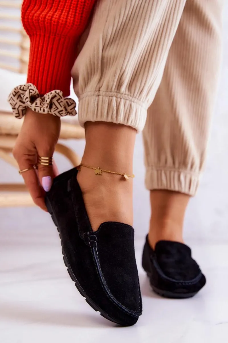 Outlet Damskie Zamszowe Mokasyny Big Star JJ274654 Czarne Damskie Mokasyny Damskie Zamszowe