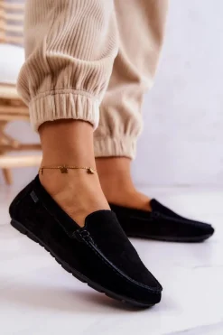 Outlet Damskie Zamszowe Mokasyny Big Star JJ274654 Czarne Damskie Mokasyny Damskie Zamszowe