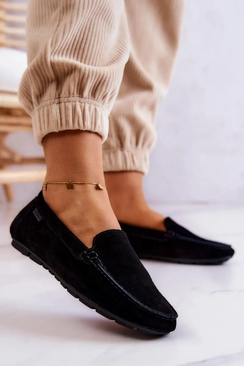 Outlet Damskie Zamszowe Mokasyny Big Star JJ274654 Czarne Damskie Mokasyny Damskie Zamszowe