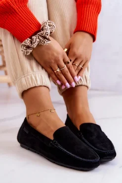 Outlet Damskie Zamszowe Mokasyny Big Star JJ274654 Czarne Damskie Mokasyny Damskie Zamszowe