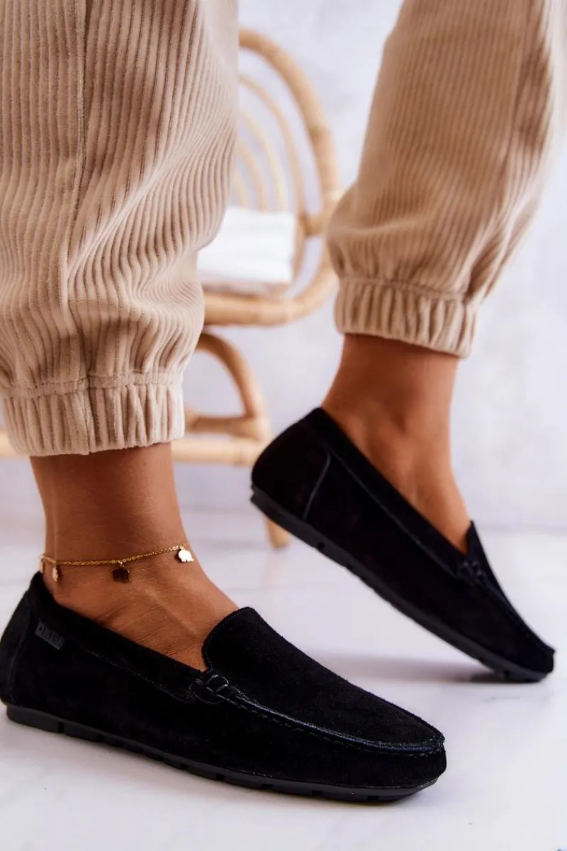 Outlet Damskie Zamszowe Mokasyny Big Star JJ274654 Czarne Damskie Mokasyny Damskie Zamszowe